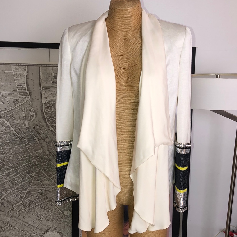 Sass & bide cream linen silk squin Blazer Size 4